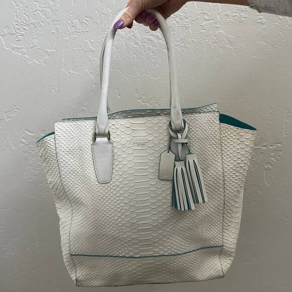 Coach $900 Legacy Python North South Tanner Tote Chalk White Handbag 23416 - Picture 3 of 12
